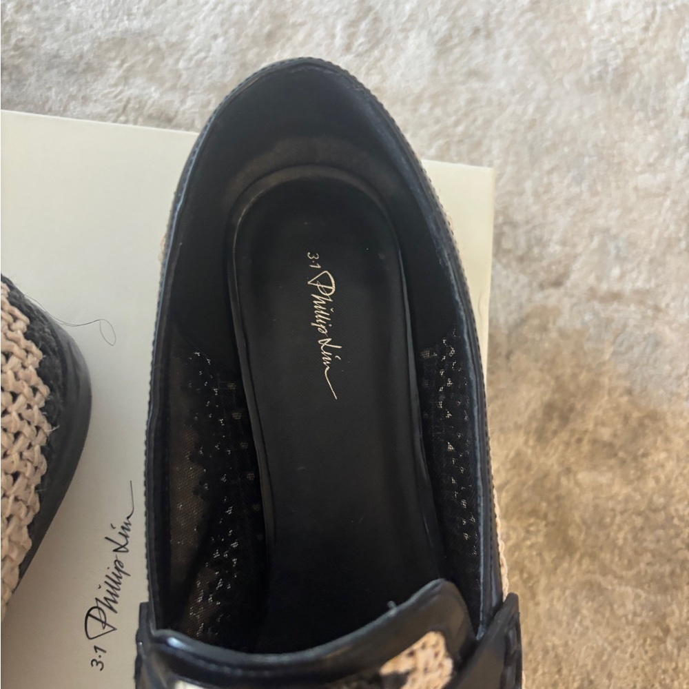 3.1 PHILLIP LIM Alexa leather-trimmed two-tone raffia loafers Size 11 - Picture 6 of 15